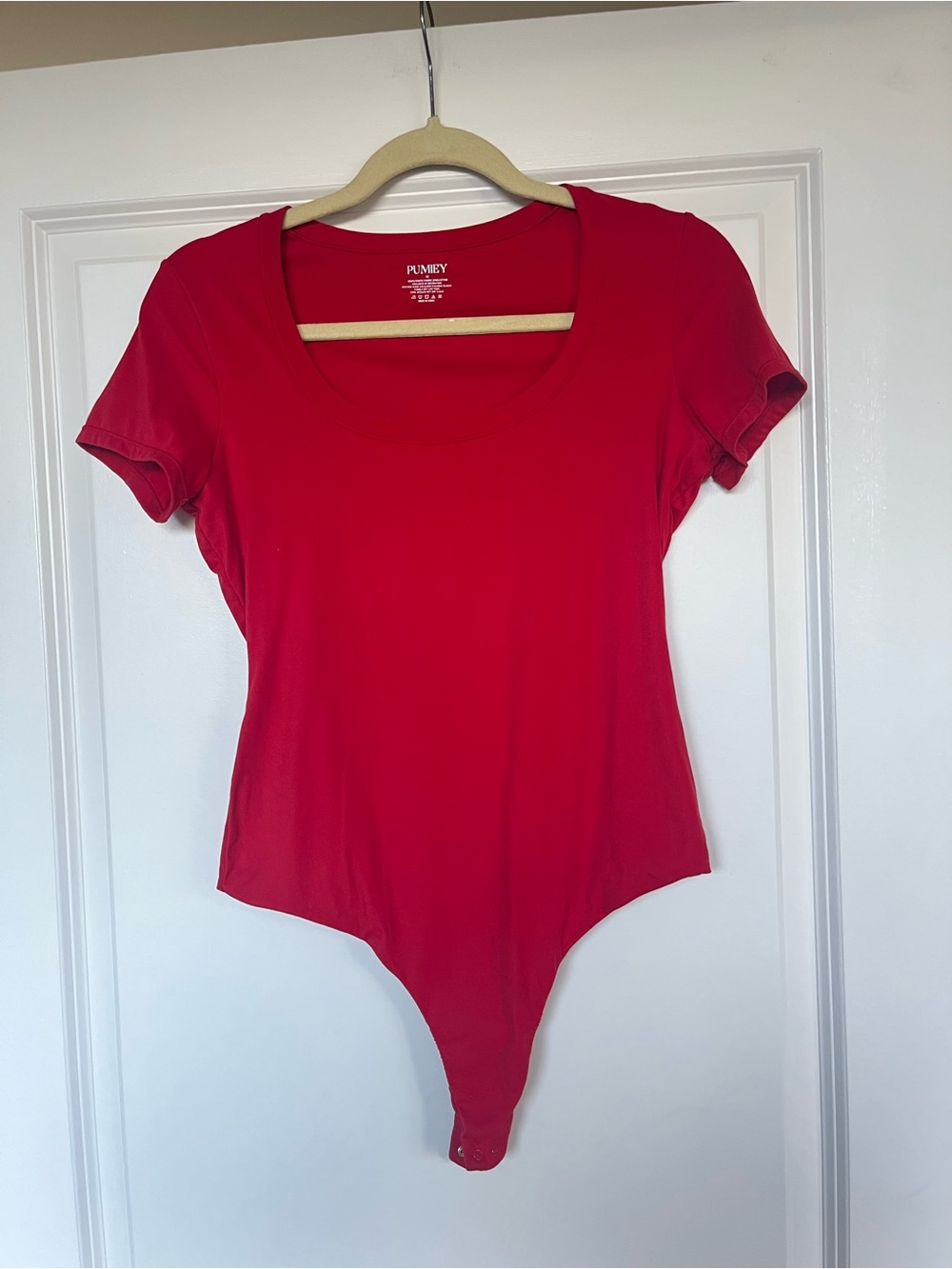 Pumiey Red Short-Sleeve Scoop Neck Bodysuit